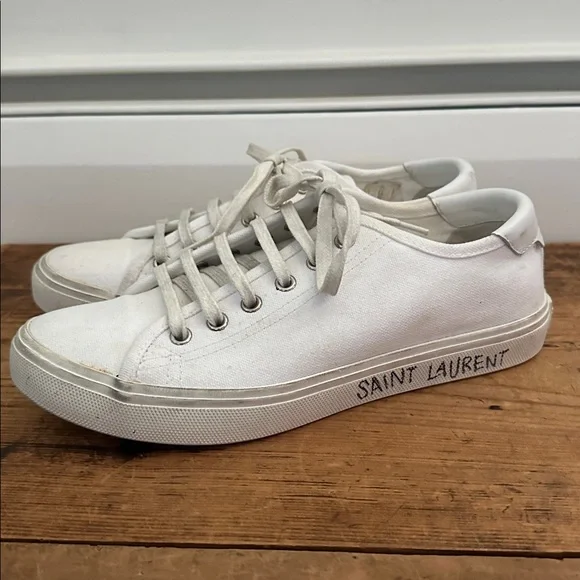 Saint Laurent Malibu Canvas Sneaker - White Distressed Logo 37.5 or 7/7.5 - Picture 10 of 14